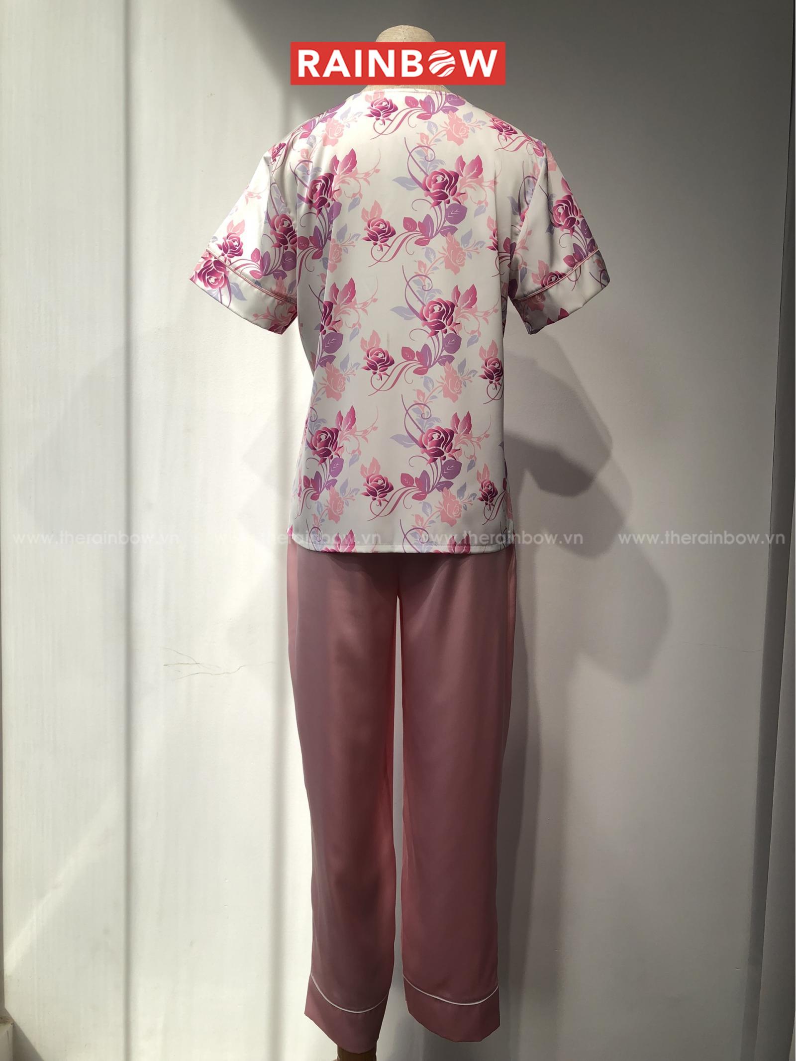 Pyjama tay ngắn + quần dài (phối màu hồng, tím)