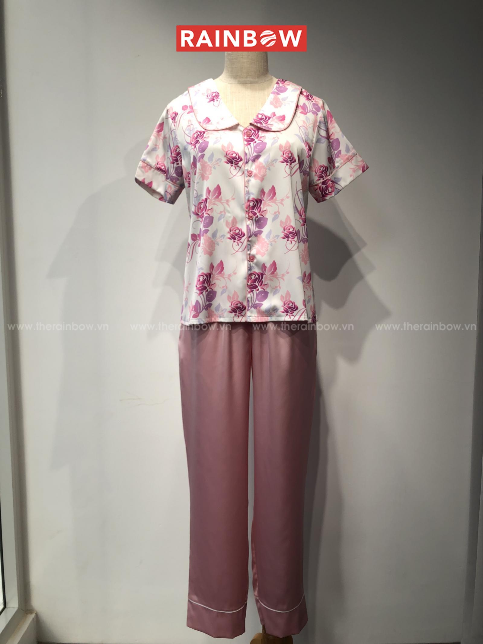 Pyjama tay ngắn + quần dài (phối màu hồng, tím)